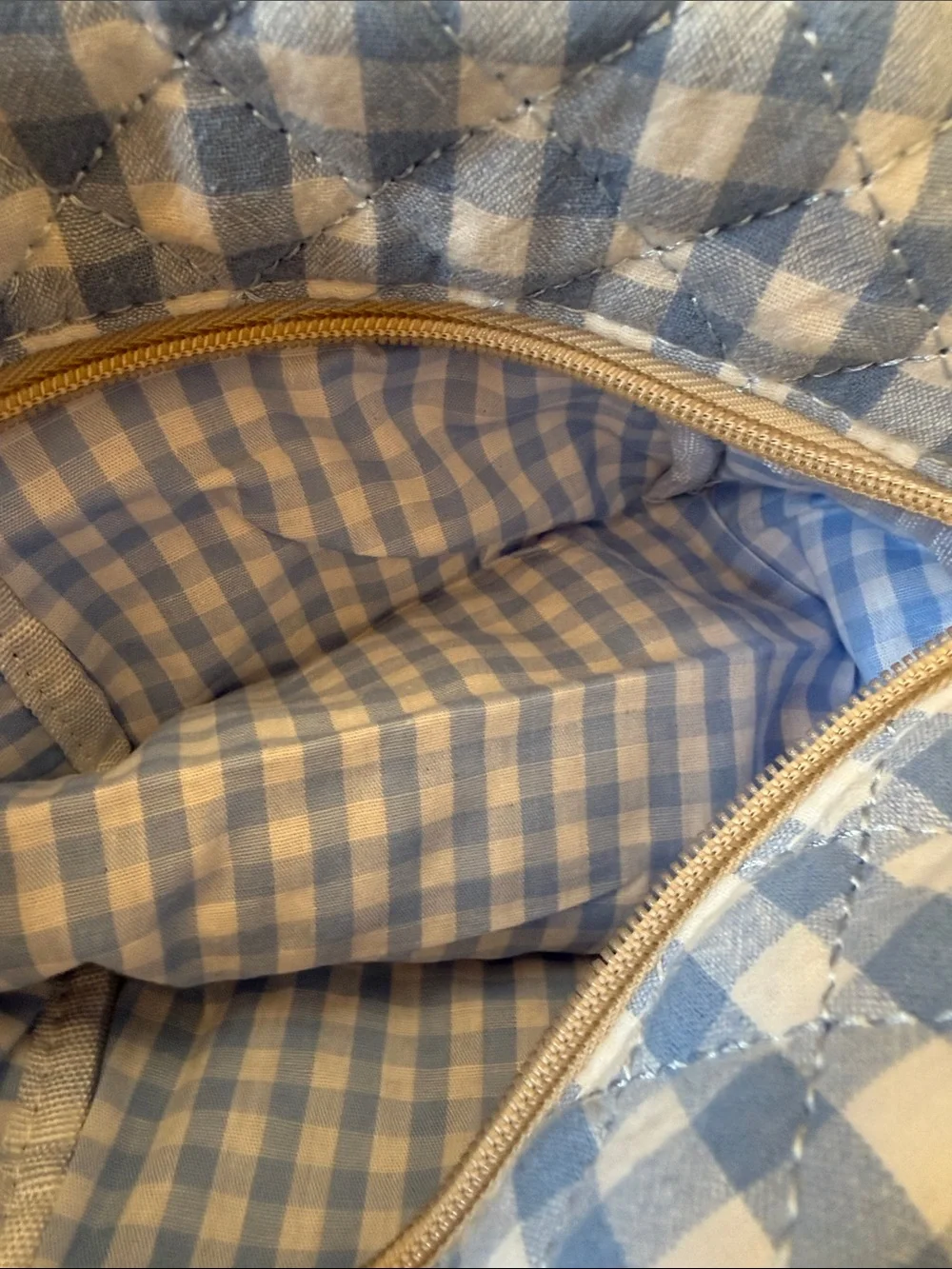 Moon Nude Light Blue Gingham Quilted Cosmetic Bag